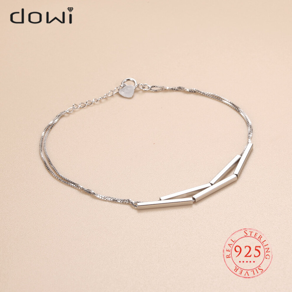 Dowi Pure 925 Sterling Silver Bar Double Layer Bracelet for Women Female Personality Fine Jewelry Birthday Party Gift-image-OPC-PBSF5ZY-NEW