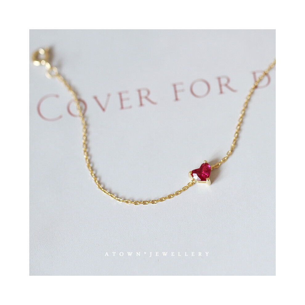 S925 Sterling Silver Little Red Heart Bracelet Women's Style Japanese Style Red Gem Bracelet-image-OPC-PBSF68K-NEW