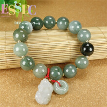 Natural Dark Emerald Green Round Beads Hanging Pixiu Safety Clasping Men and Women's Cultural and Game Hand Ornaments