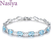 Aquamarine Bracelets For Female Real 925 Sterling Silver Sky Gemstone Bracelet For Student Birthday Gift
