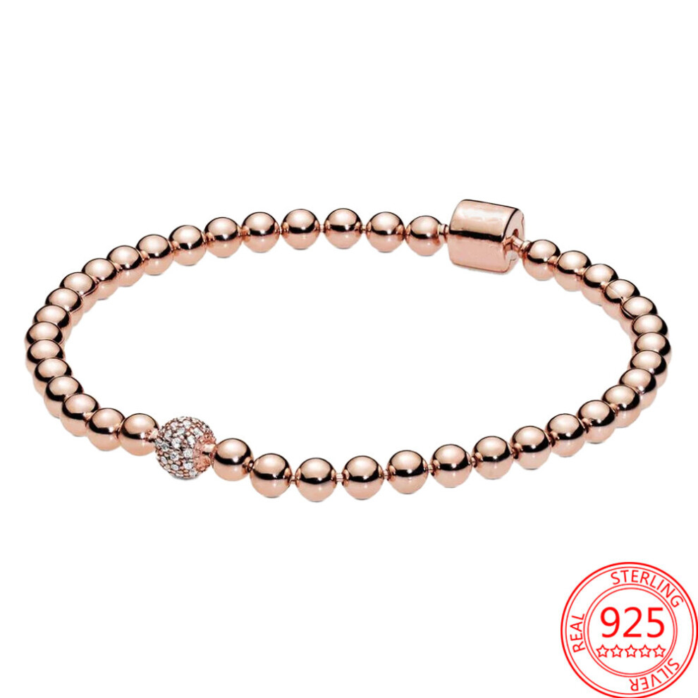 Fine 925 Sterling Silver Rose Barrelb Buckle Beaded Pav? Bracelet High Ladies Bracelet Gift