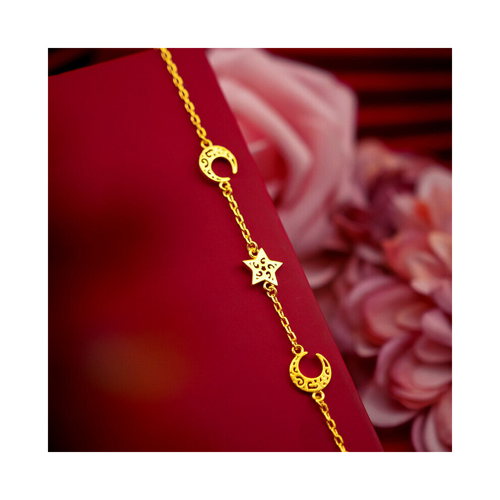 Real 18K Twisted Chain Bracelet Pure Adjustable Star Moon Chain for Women Wedding Fine Jewelry Gift-image-OPC-PBSF6V9-NEW