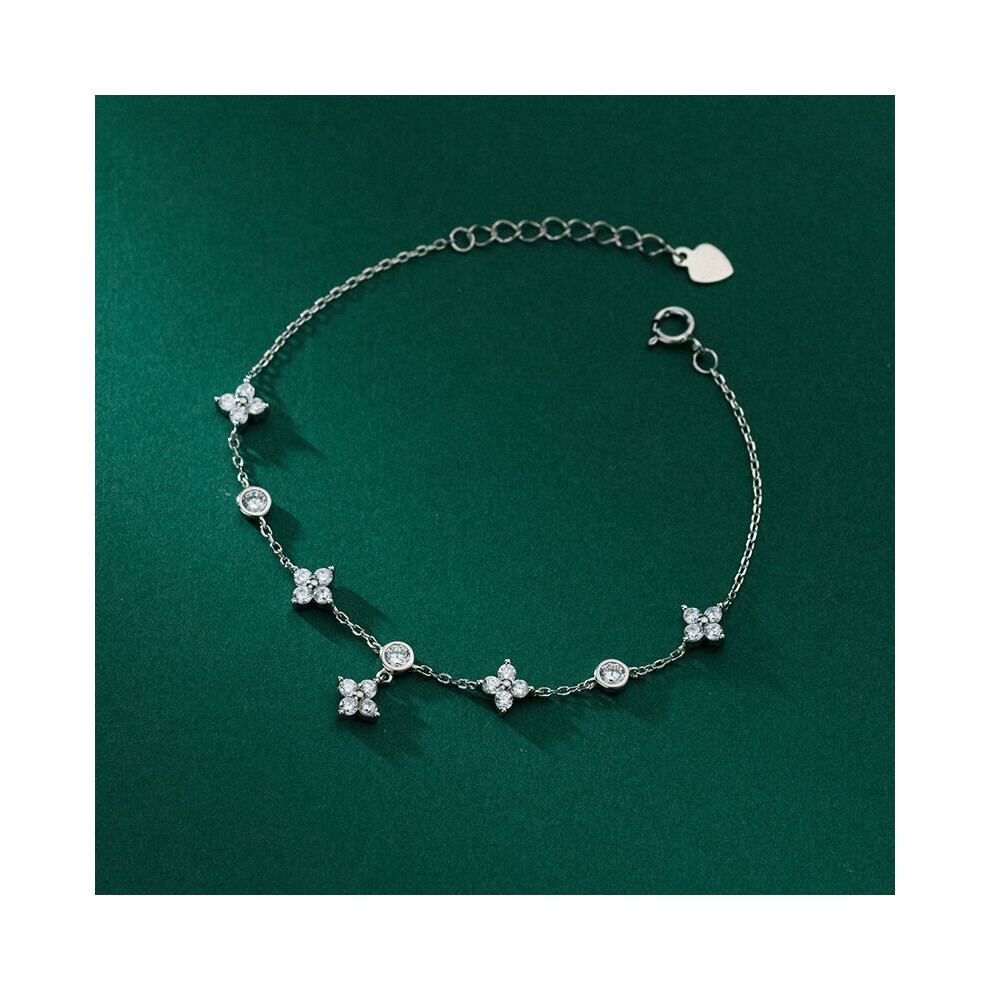 925 Sterling Silver Charm Four Leaf Flower Chain Bracelet for Women Romantic Floral Fine Jewelry Accessories Gift-image-OPC-PBSF7G6-NEW