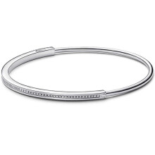 925 Sterling Silver Moments Signature I-D With Crystal Pave Bracelet Bangle Fit Bead Charm Diy Jewelry
