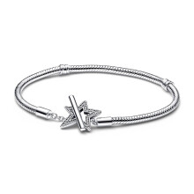 925 Sterling Silver Asymmetric Star T-bar Snake Chain Bracelet Fit Women Bead Charm Jewelry