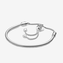 925 Sterling Silver Bracelet Moments Star Clasp Snake Chain Slider Bangle Fit Women Bead Charm Jewelry