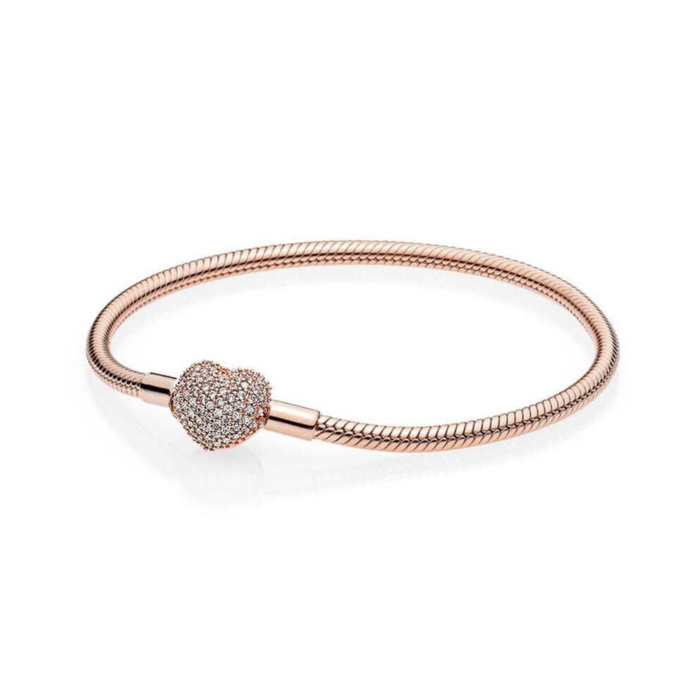 925 Sterling Silver Moments Rose Heart Clasp With Crystal Bracelet Bangle Fit Bead Charm Diy Jewelry Multicoloured