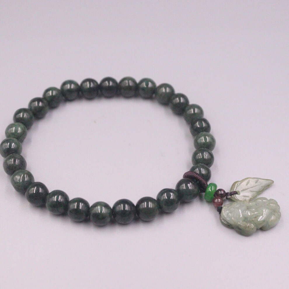 Natural Jade Bead Bracelet For Women Female Men Jade Beads 8mm Beads Oil Green Bracelet 16-17cmL Pixiu Leaf Charms-image-OPC-PBSFDB9-NEW