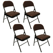 (Brown, 4) Artificial Faux Leather Home Office Folding Chair