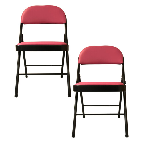 (Pink, 2) Artificial Faux Leather Home Office  Folding Chair