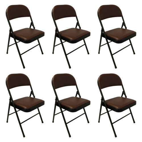 (Brown, 6) Artificial Faux Leather Home Office  Folding Chair