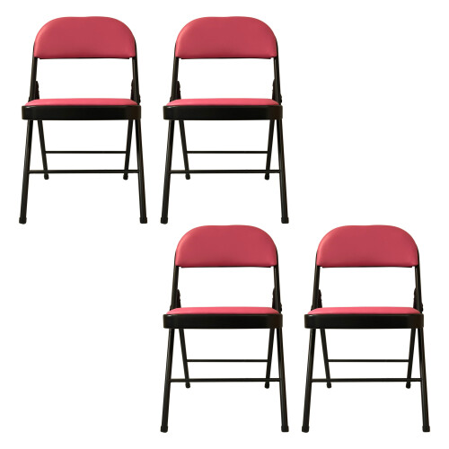(Pink, 4) Artificial Faux Leather Home Office  Folding Chair