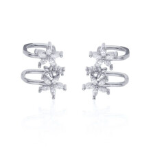 Filled Flower Earcuff Without Piercing Earclip For Women Sparkling Zircon Ear Cuff Earring Wedding Jewelry