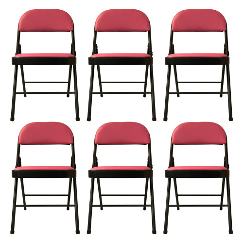 (Pink, 6) Artificial Faux Leather Home Office  Folding Chair
