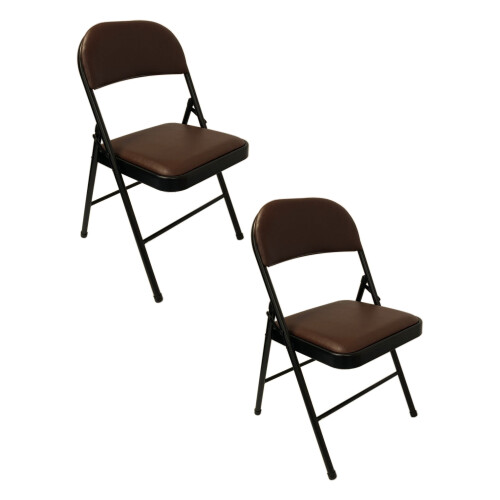 (Brown, 2) Artificial Faux Leather Home Office  Folding Chair