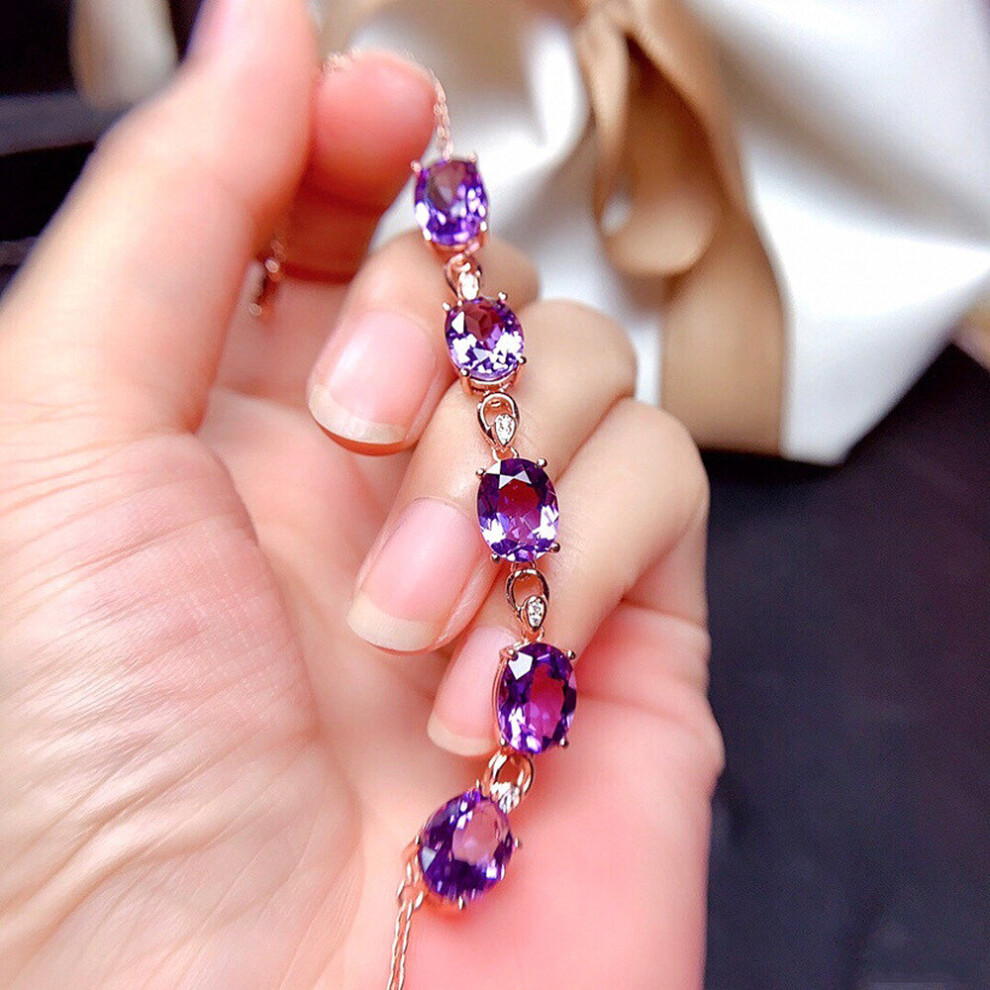 18k Rose Purple Crystal Amethyst Gemstonds Diamonds Chain Bracelets for Women Fine Jewelry Bijoux Gift