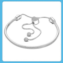 Femme Moments Pave Heart Clasp Snake Chain Slider Bracelet 925 Silver Snake Chain Slider Bracelet for Women Jewelry