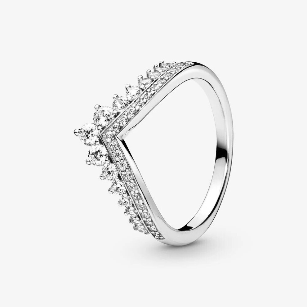 S925 Sterling Silver Princess Wishbone Ring Tiara Crown Sparkling ,CZ Rings for Women Engagement Jewelry Anniversary