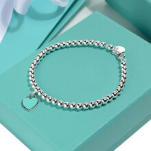 S925 Sterling Silver Classic Heart Shaped Bead Bracelet Women Jewelry Gift
