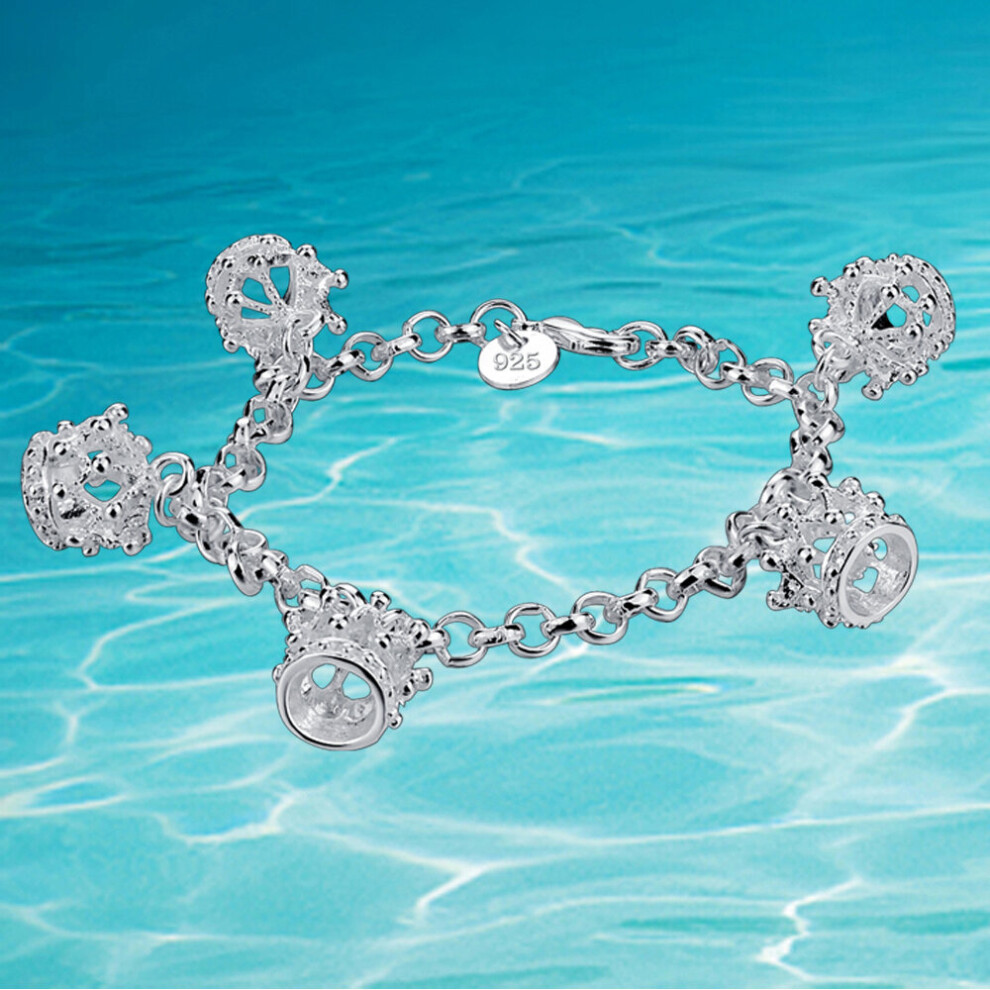 Jewelry Lovely Sweet Crown Bracelet 925 Sterling Silver Bracelet for Women Charm Bracelet Lady Party Birthday Gift-image-OPC-PBSFQP6-NEW