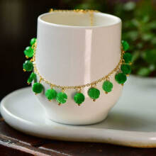 Lucky Natural Jadeite Jade Cuff Girl Anklet Bracelet Relief Calming Fancy Glowing Thanksgiving National Style Bohemia