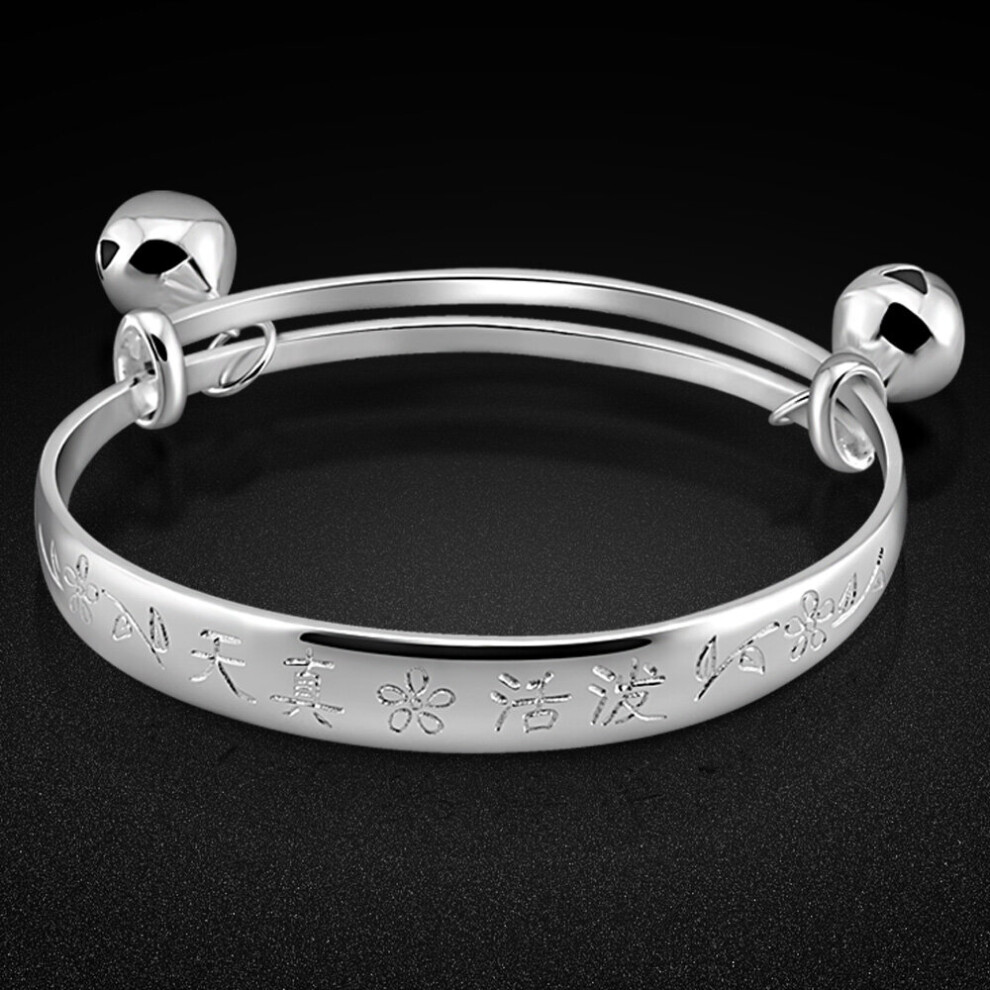 925 Sterling Silver Solid Bracelet Baby Bracelet Chinese Blessings Engraved Bell Bangle Bracelet Child Anniversary Gift
