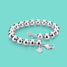 Women's 925 Sterling Silver Bracelet Ethnic The Ball Pendant Beaded Bracelet Lady Charm Silver Jewelry Chain Solid Silver