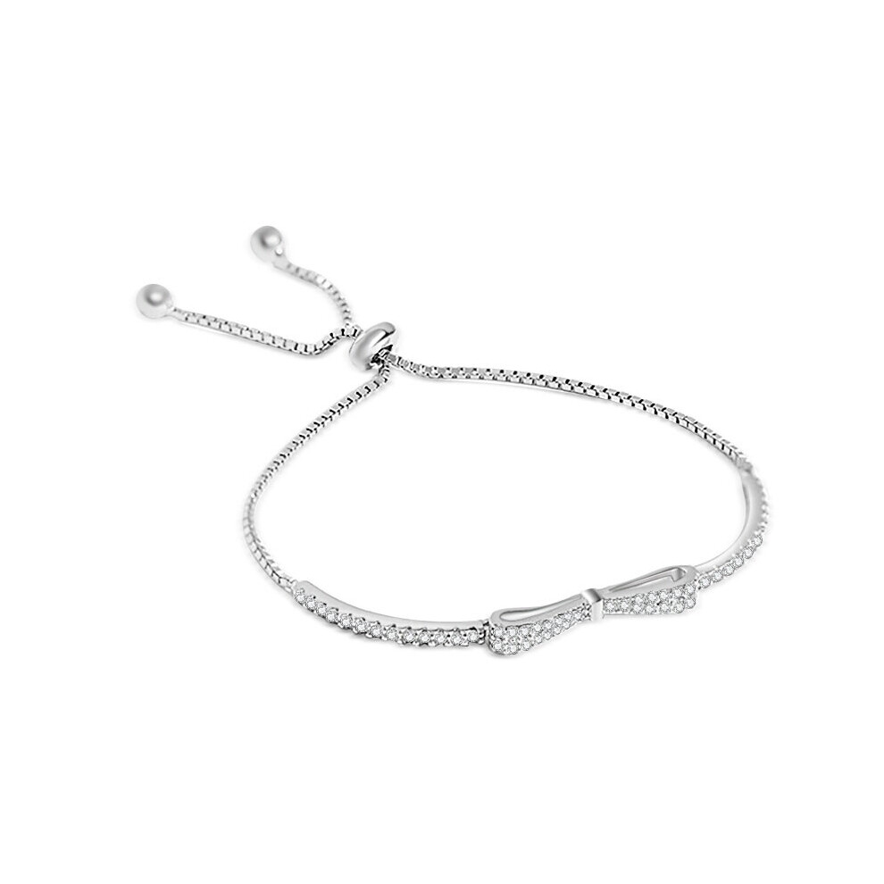 TrustDavis 925 Sterling Silver Minimalist Bowknot Dazzling CZ Bracelet For Women Wedding Jewelry Gift DS2290-image-OPC-PBSFSCV-NEW