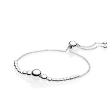 100% 925 Sterling Silver pan Small round balls beaded with beads adjustable bracelet DIY lady