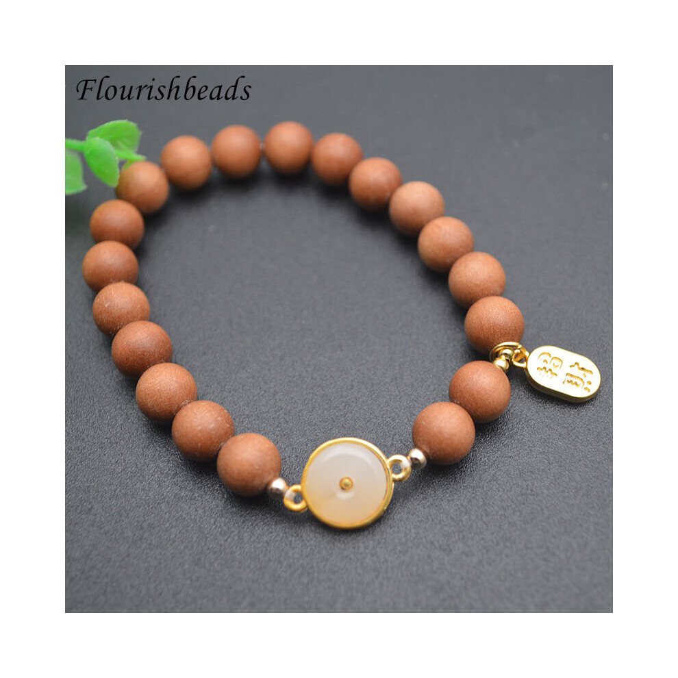 8mm Natural Wood Sandalwood with Jade Donut Charms Meditation Bracelets Men Prayer Reiki Jewelry-image-OPC-PBSFT5G-NEW