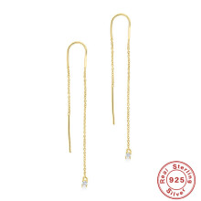 Boako O word chain earrings S925 sterling silver tassel chain earrings four-claw diamond drop earrings women's ear line jewelry