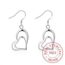 Korea 925 Sterling Silver Double Heart Romantic Vintage Long Drop Dangle Earrings For Women Engagement Wedding Jewelry