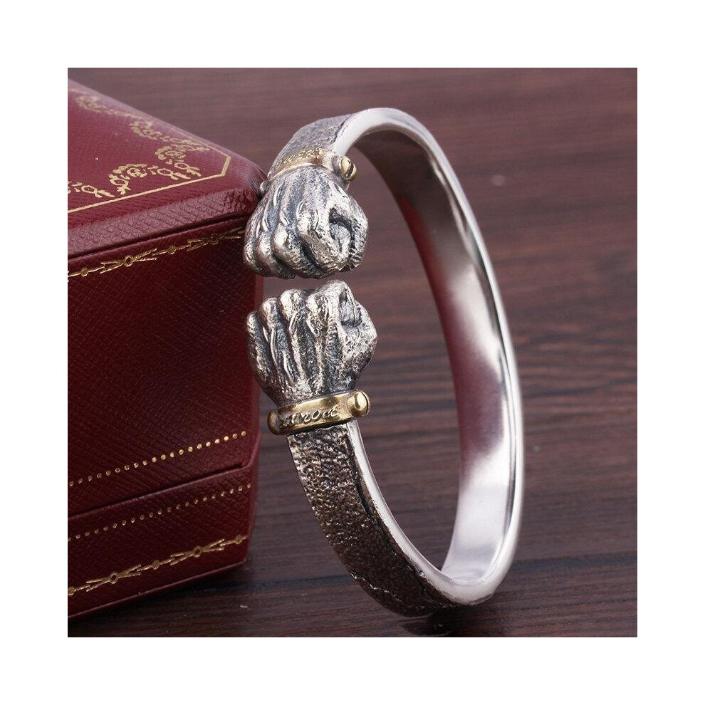 Power In Hand Silver Bracelet Men's 999 Silver Personality Retro Solid Open Fist Power Fist Silver Cuff Bracelet Jewelry Gift