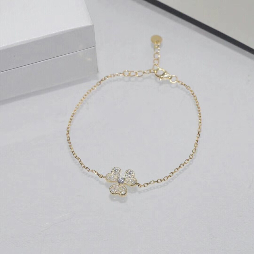 925 Sterling Silver Micro Cubic Zircon CZ Three Leaves Flower Clover Bracelet for Women Jewelry-image-OPC-PBSFWCK-NEW