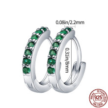 100% Real 925 Sterling Silver Emerald Green Multi-Size Round Zircon Earrings For Women Birthday Jewelry Gift