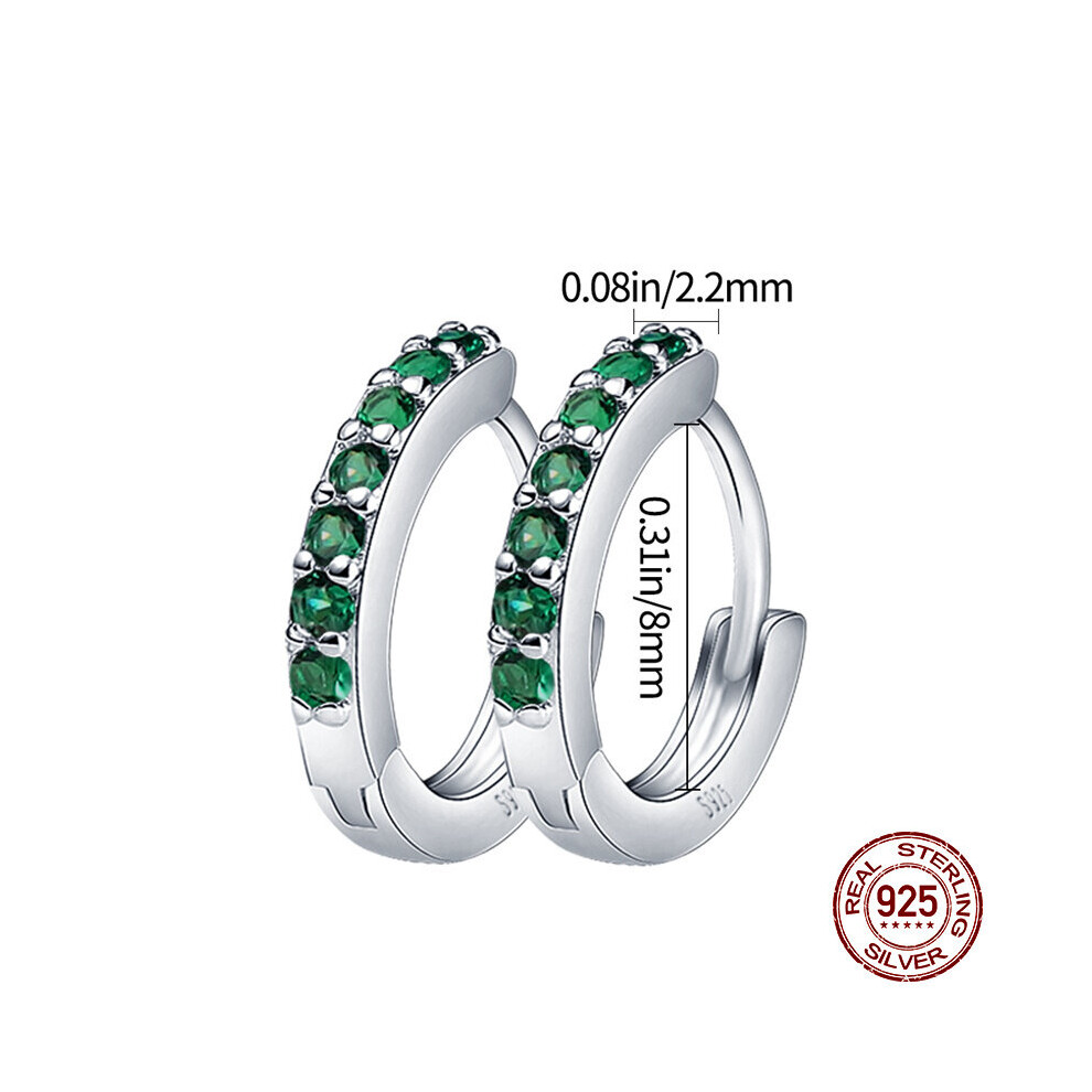 100% Real 925 Sterling Silver Emerald Green Multi-Size Round Zircon Earrings For Women Birthday Jewelry Gift