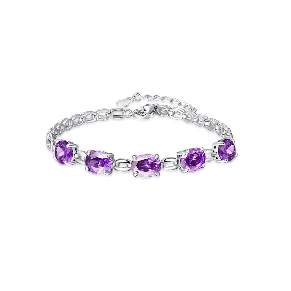 Gemstone Amethyst Solid 925 Sterling Silver Link Bracelet 7.01G Silver Bracelets For Women's Fine Jewelry Gift Purple
