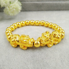 BR146 Fine Jewelry Man Boy Birthday Wedding Gift Lovely Vintage PIXIU 24KT Beads Bracelet