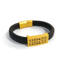 Real 18K Abacus Leather Rope Bracelet for Men Pure 999 Bracelet Chains Wedding Engagement Fine Jewelry
