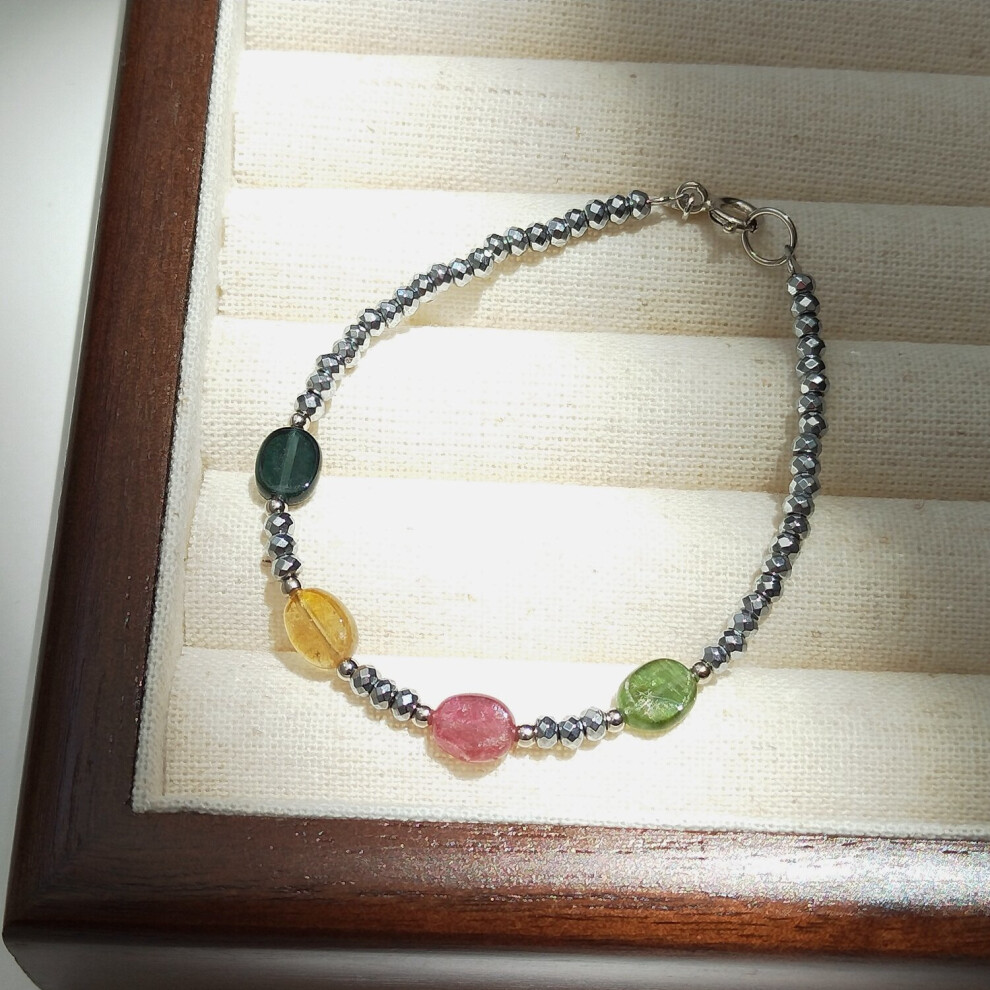 Natural Tourmaline Hematite 925 Sterling Silver Bracelet-image-OPC-PBSG5RM-NEW