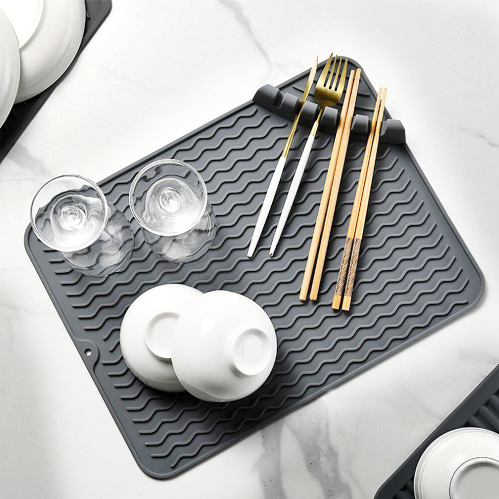 Grey Silicone Dish Drying Mat for Kitchen Counter
