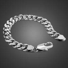 100% solid silver jewelry 925 sterling silver men's link chain thick pure silver10mm bracelet men silver jewelry
