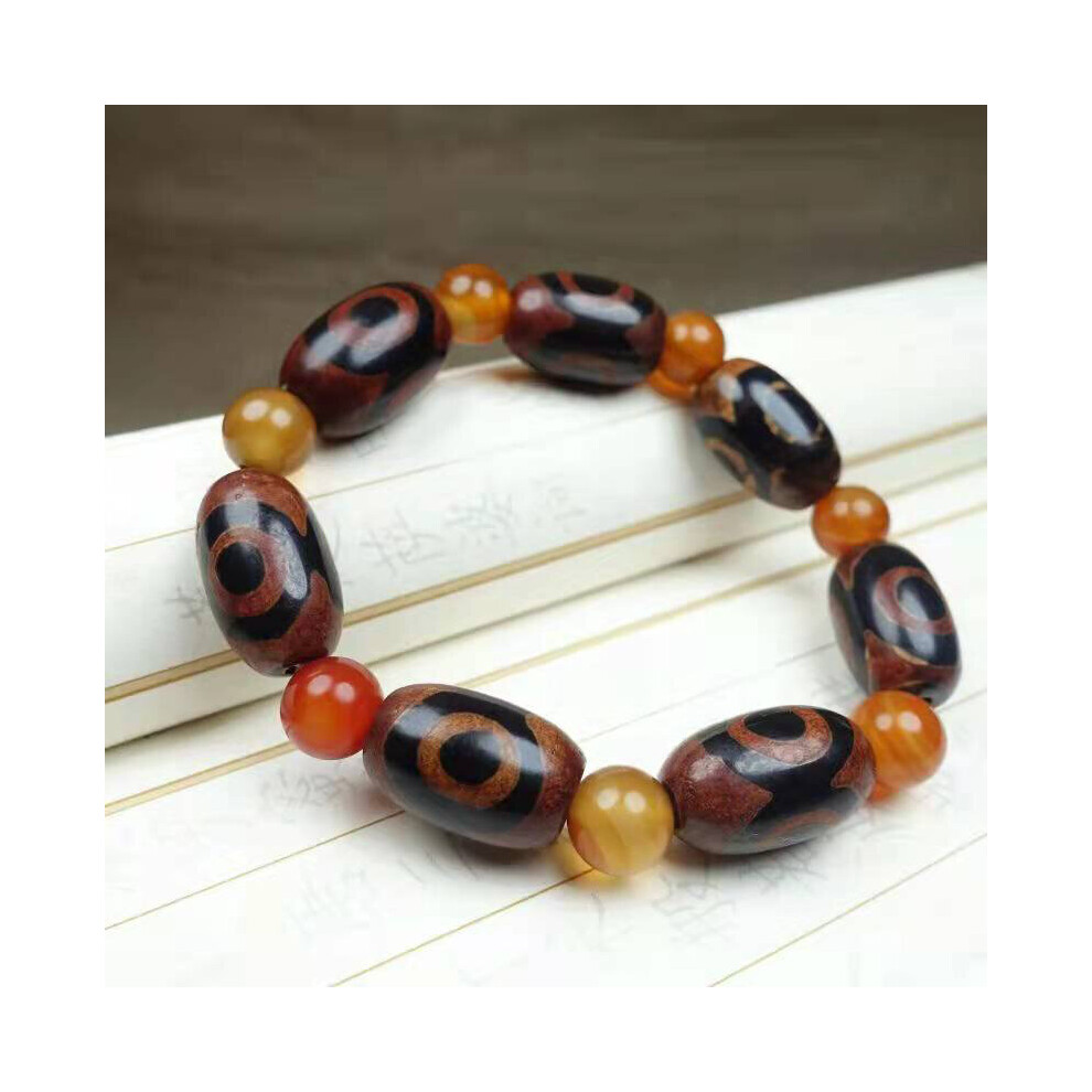 Natural Agate Three Eye Bucket Bead Bracelet, Men's and Women's National Style Retro Bracelet Jewelry-image-OPC-PBSG8MJ-NEW