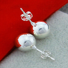 925 Sterling Silver 8mm/10mm Round Circle Solid Ball Bead Stud Earring Woman Wedding Engagement Jewelry