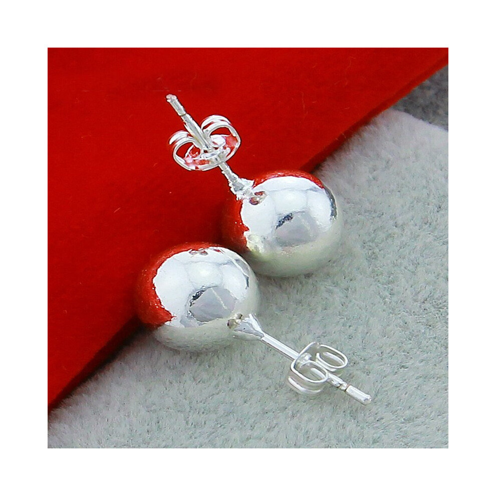 925 Sterling Silver 8Mm/10Mm Round Circle Solid Ball Bead Stud Earring Woman Wedding Engagement Jewelry Multicoloured