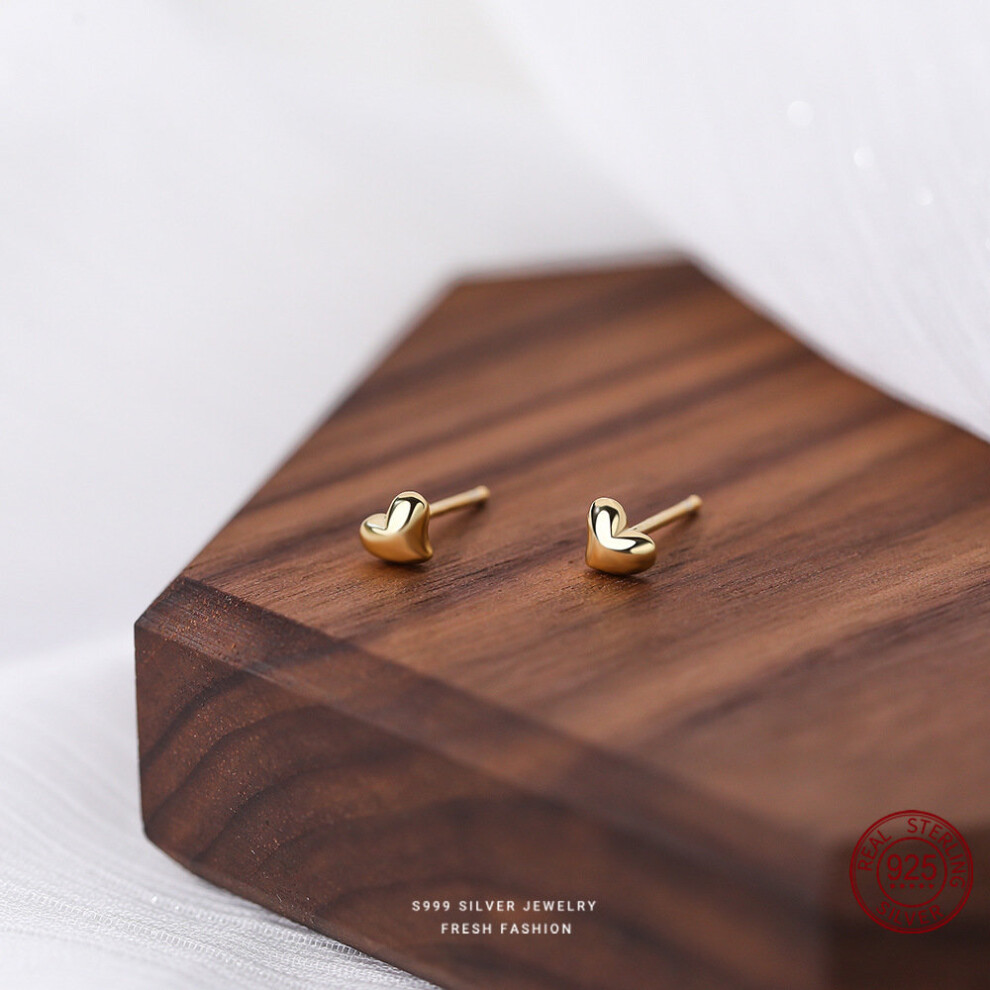 Tiny 925 Sterling Silver Women's 3D Hearts Stud Earrings Polished Korea Jewelry for Girls Small Love Ear Rings-image-OPC-PBSGBQR-NEW