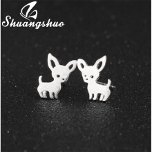 925 Sterling Silver Jewelry Puppies Dog Ear Studs Lovely Chihuahua Earrings for Women Kids