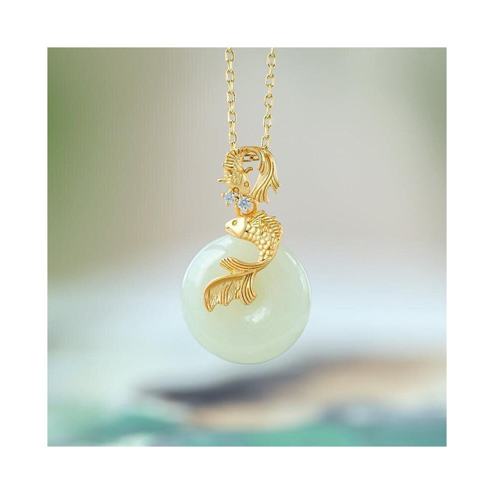 natural Hetian jade koi necklace pendant retro light ladies silver jewelry-image-OPC-PBSGCSR-NEW