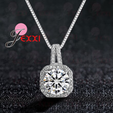 Classic Style 925 Sterling Silver Necklace And Pendants Jewelry For Women Box Chain Big CZ Crystal Stone Accessories