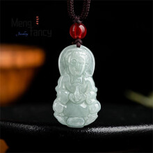 Natural Jadeite Ice Seed Guanyin Pendant Charms Engraver Jewelry Amulet Men Women Necklace Mascots Holiday